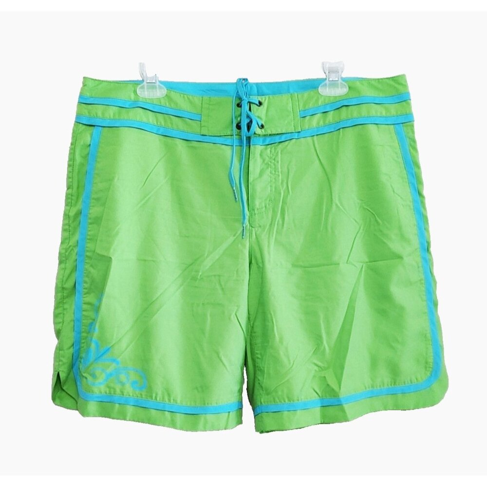 Athleta Board Shorts Size 14 Green Blue Scroll Detail Swim Surf Coverup
